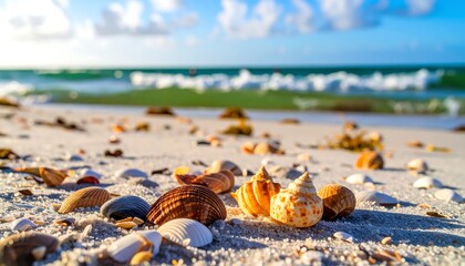 Seashells on a beach at sunrise (1)