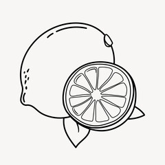 Lemon doodle clipart, cute black & white illustration