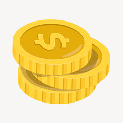 Dollar coins, cute cartoon illustration