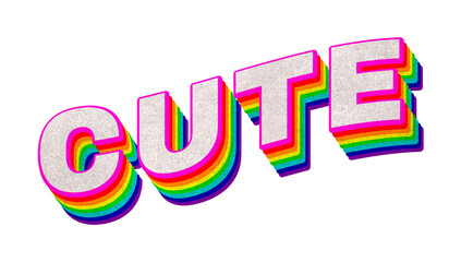 Rainbow word CUTE typography design element