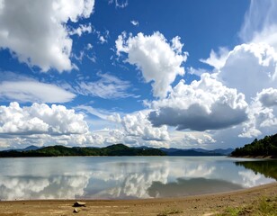 Scenic lake under a cloudy sky