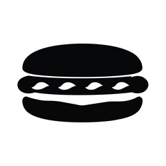 Illustration of a black and white hotdog sandwich icon for fast food restaurant menu design needs