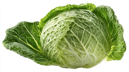 Fototapeta premium Cabbage with clipping path, isolated on a white backdrop. Professional studio macro image of cabbage. 