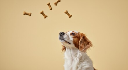 Dog waiting eagerly for tasty reward.