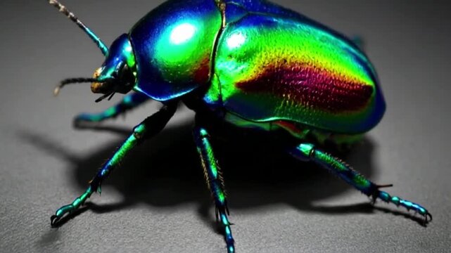 Exotic iridescent jewel beetle with shimmering colors