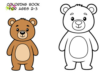 Cartoon bear coloring book page for ages 2 to 3 years  