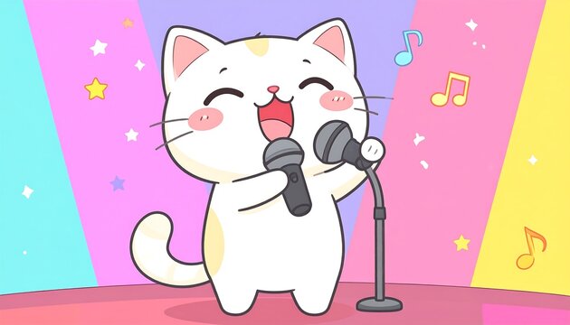 Cartoon cat singing - Powered by Adobe