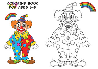 Colorful clown illustration for kids' coloring book ages 3-6  