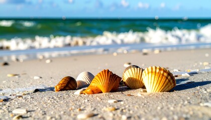 Seashells on a sunny beach