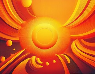 a bright orange and yellow background with a large yellow circle in the center