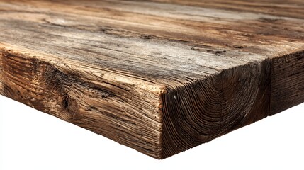 Fototapeta premium Isolated on white, a corner of a wood or wooden tabletop is visible. 