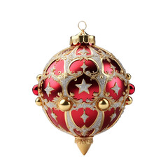Christmas ornaments, holiday decorations, luxury baubles, red and gold ornaments PNG transparent background