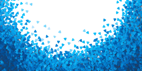 Blue Triangular Confetti Scattered with a Curved Empty Space triangle falling Cutout PNG isolated on a transparent background