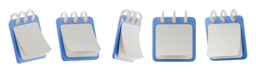 set of calendar 3d icon  solated on transparent background, 3d rendering	