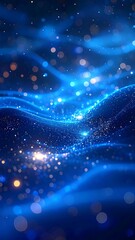 Abstract digital blue waves with glowing particles