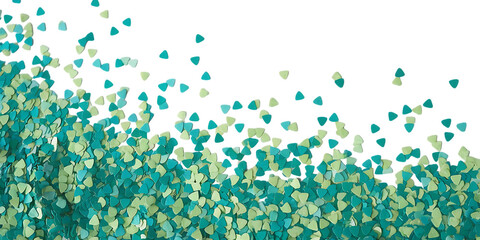 Teal and Green Triangular Confetti Scattered with a Curved Empty Space triangle Cutout PNG isolated on a transparent background