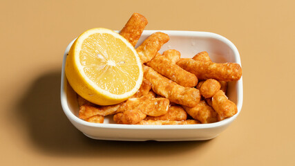 Fried cheese sticks with lemon