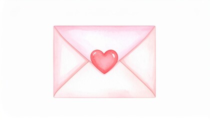 A watercolor illustration of a pink envelope with a heart in the center, symbolizing a love letter or a secret confession on a white background. Concept of romantic messages and surprises
