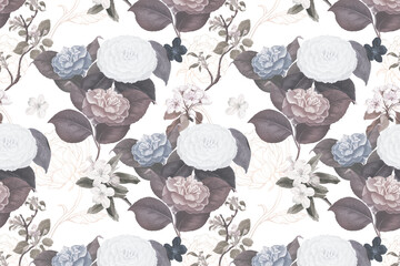 Hand drawn desaturated flower patterned background design element