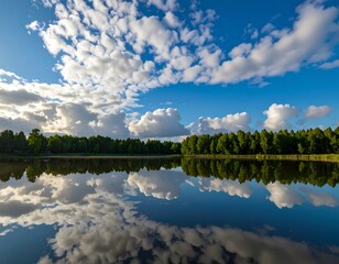 Scenic lake with clouds reflected