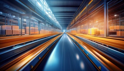 Fototapeta premium abstract representation of a fast moving warehouse conveyor system