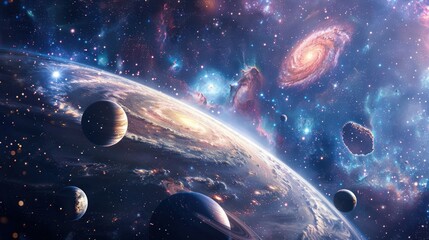Celestial Symphony: A cosmic dance of planets and galaxies