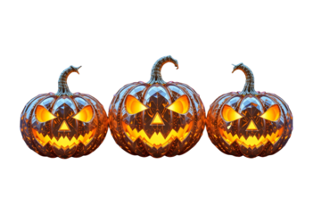 Halloween Jack‑O'‑Lantern PNG Transparent Glowing Carved Pumpkin Trio Illustration Clipart