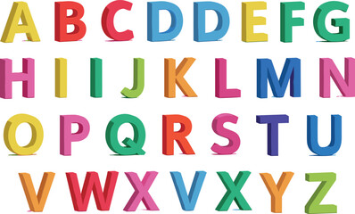 Colorful 3D Alphabet Chart for Kids Learning, Uppercase Letters Educational Poster, Bright Multicolor Font Design for Preschool Classroom