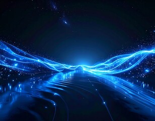 Abstract digital landscape of glowing blue waves
