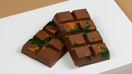 Dubai chocolate bar isolated on white