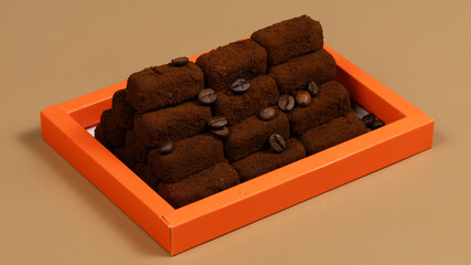 Chocolate lokum in orange box isolated
