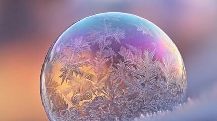 Frozen Sphere: A Close-Up Study of Ice Crystals in Soft Hues, Highlighting the Complex Geometries and Structures through Macro Photography, Capturing Nature’s Delicate and Ephemeral Frozen