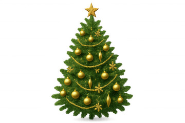 Obraz premium Christmas tree decorated with golden ornaments and star, celebrating holiday season with festive spirit