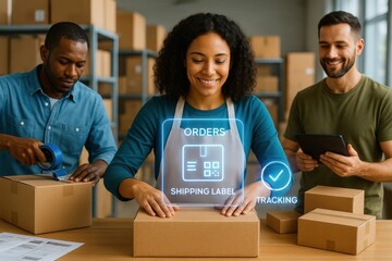 Order processing and shipping management warehouse digital content indoor environment team collaboration e-commerce efficiency