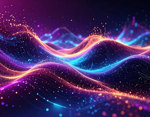 Abstract digital landscape of glowing particles