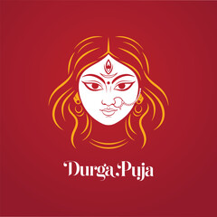 Happy Durga Puja Festival Greeting Card with Goddess Durga Face Vector