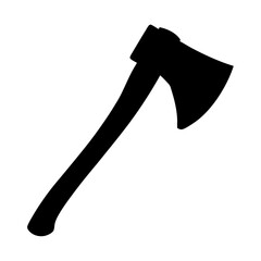 Illustration of a black axe, a tool used for cutting wood and other materials with a sharp blade and handle