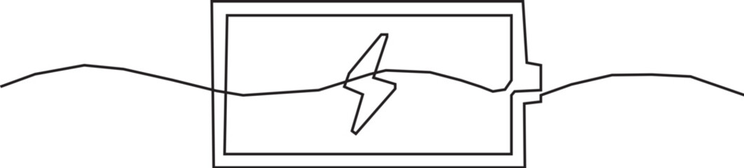 One Line Drawing of Battery Charging Icon – Minimalist Energy Concept Illustration.
