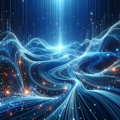 Abstract digital landscape with light rays