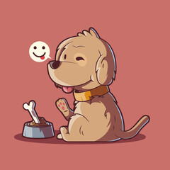 Cute Dog Smiling with Plate of Food vector illustration. Pet, animal, mascot design concept.