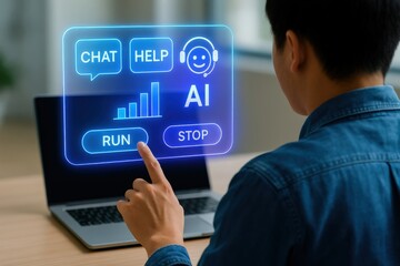 Interactive ai interface demonstration office setting digital content modern environment user perspective technology innovation