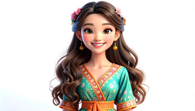Cartoon girl in traditional dress