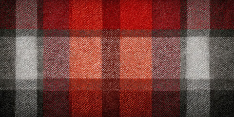 Fototapeta premium Red and gray plaid wool fabric forming checkered textile pattern cozy soft background closeup - AI generated
