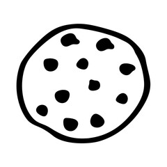 Chocolate chip cookie drawing vector illustration, bakery dessert icon, sweet treat outline image