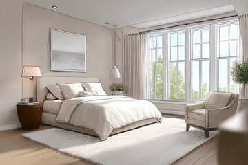 architectural sketch of cozy bedroom renovation overlays serene scene with soft lighting