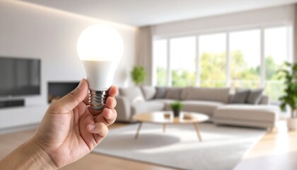 Bright LED bulb in modern living room