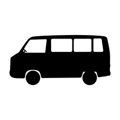 Isolated black and white silhouette of a passenger van for transportation and travel vector illustration