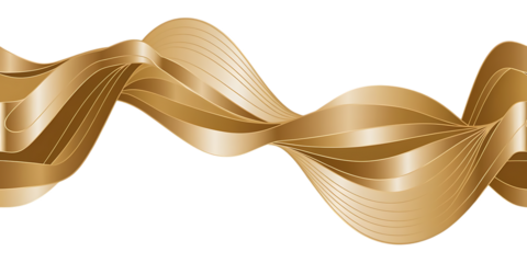Metallic gold wavy ribbon layers with subtle lines and shadow effects graphic design Cutout PNG isolated on a transparent background