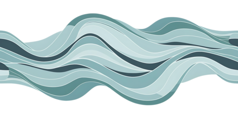 Abstract flowing waves of teal and light blue layers with subtle shadows graphic Cutout PNG isolated on a transparent background