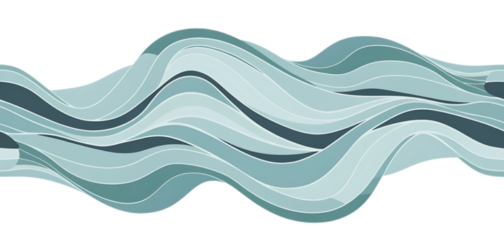 Abstract flowing waves of teal and light blue layers with subtle shadows graphic Cutout PNG isolated on a transparent background